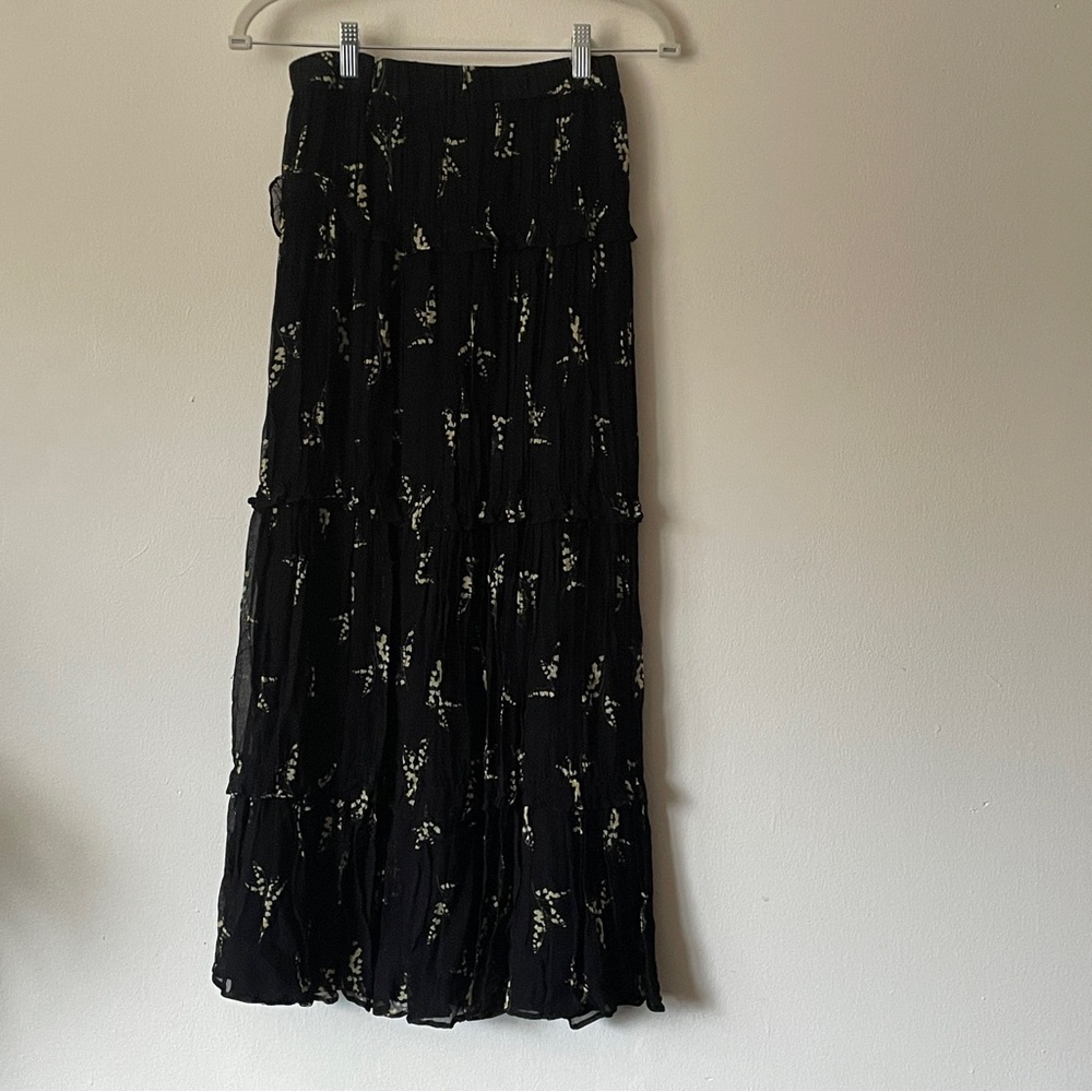 ba&sh Margarita Midi Skirt Maxi black floral tiered ruffle cottagecore boho sml - Picture 5 of 9